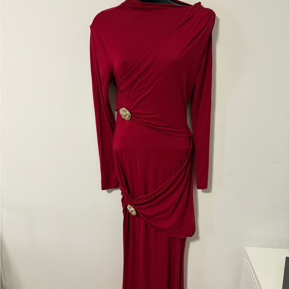 Elegant Red Draped Women's Dress
